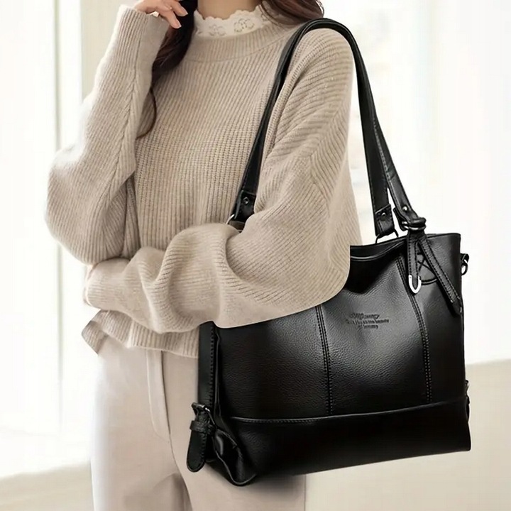 Torebka CZARNA Damska Duża A4 Miejska Pojemna Skóra Ekologiczna TORBA