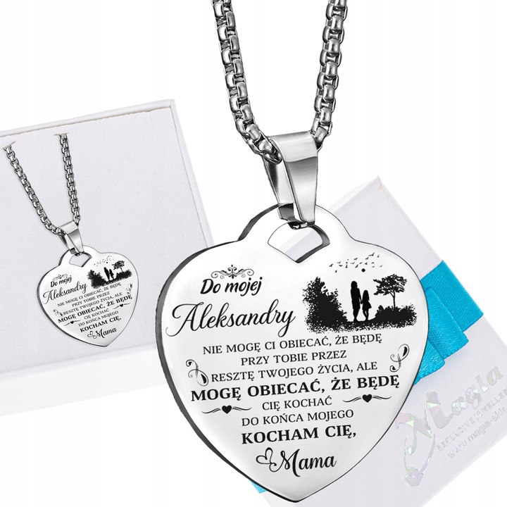 Srebrny Łańcuszek Zawieszka SERCE NASZYJNIK DLA CÓRKI OD MAMY Grawer BOX
