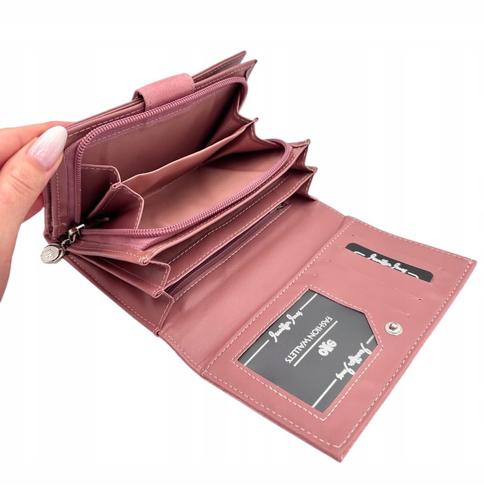 PORTFEL damski mały skórzany prezent różowy Jennifer Jones pojemny eko