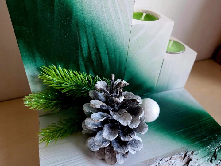 STROIK Świąteczny ŚWIECZNIK ADWENTOWY Z DREWNA Ozdoba BOŻE NARODZENIE DUŻY