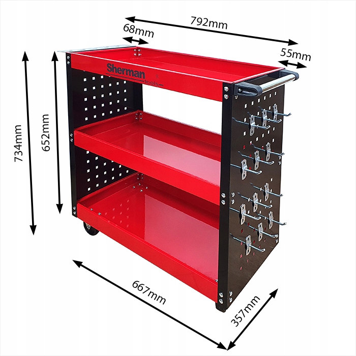 Wózek trzypółkowy warsztatowy narzędziowy 3PA cz ze ściankami Sherman