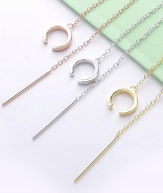 MD srebrna nausznica kolczyk łańcuszek S925 | M2