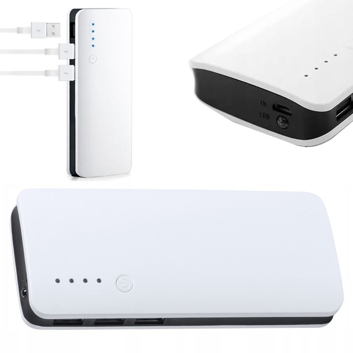 Powerbank 20 000 mAh 3xUSB czarny Z LATARKĄ LED
