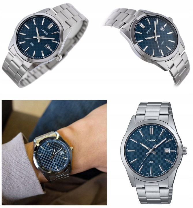 ZEGAREK MĘSKI CASIO MTP-VD03D datownik stalowy + BOX + GRAWER