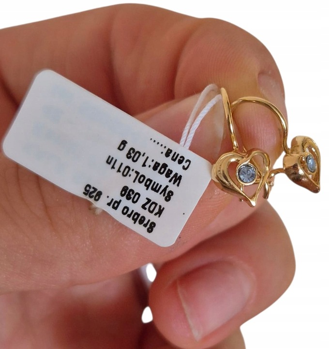 KOLCZYKI DLA DZIEWCZYNKI SREBRNE POZŁACANE WISZĄCE SERCA GRANAT SREBRA 925