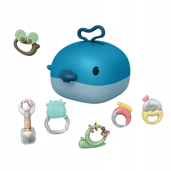 Zestaw Grzechotek Dla Niemowląt Gryzaki Walizka Wieloryb Kuferek Ząbkowanie