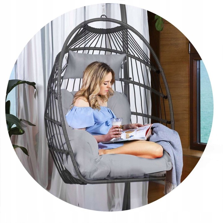 FOTEL OGRODOWY WISZĄCY + GRATIS SZARE PODUSZKI