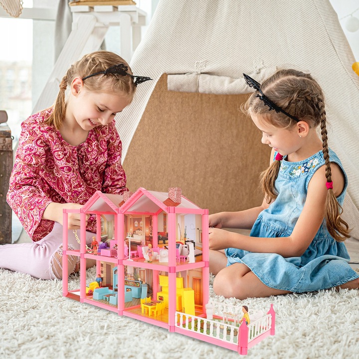 DOMEK DLA LALEK WILLA RÓZOWA MEBLE LALKI LALECZKI TARAS SAMOCHÓD DO ZABAWY