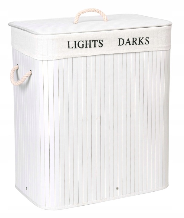 KOSZ BAMBUSOWY NA PRANIE BIELIZNĘ DWUKOMOROWY POJEMNIK Z PODZIAŁEM 100L