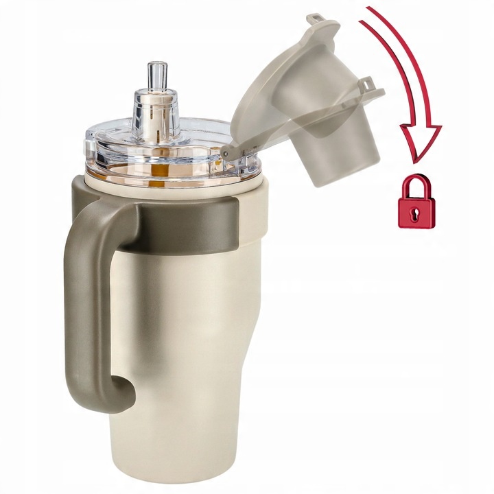 KUBEK TERMICZNY ZE SŁOMKĄ TERMOS Z UCHWYTEM NA KAWĘ HERBATĘ SZCZELNY 800ML