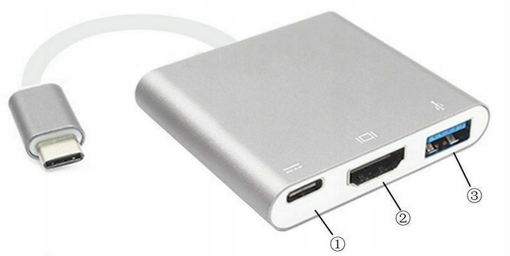 Adapter Przejściówka HUB 3w1 MHL HUB USB C HDMI 4K do MacBook Samsung