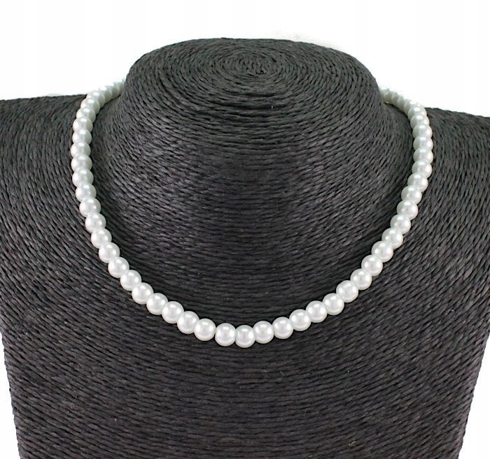 NASZYJNIK PERŁY SZKLANE BIAŁE 6 MM