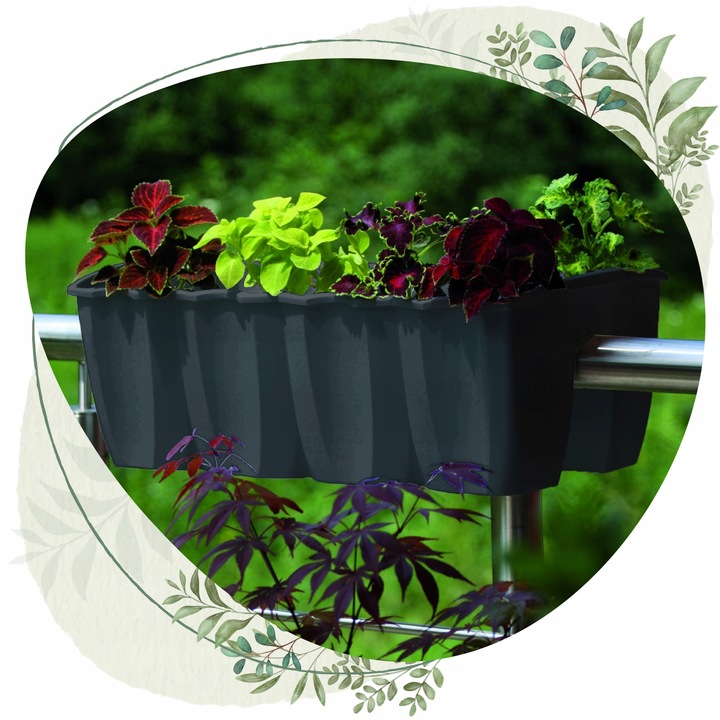 3x Skrzynka na balustradę DCRO600, Doniczka balkonowa +keramzyt 5l Antracyt