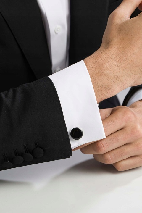 Spinki Do Mankietów Koszuli Czarne Okrągłe Miyou