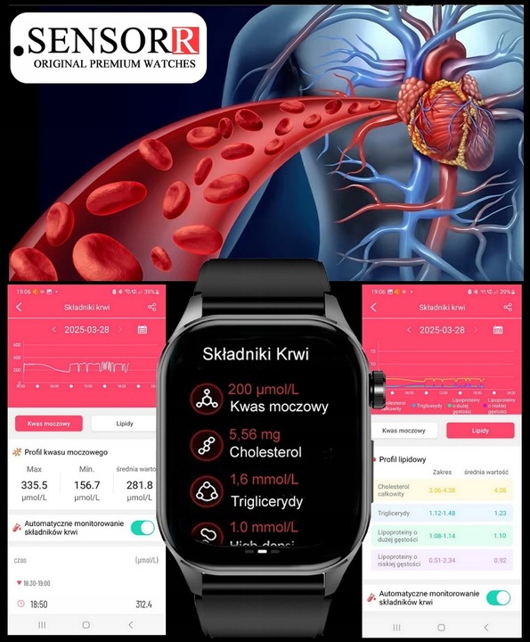 ZEGAREK MĘSKI SMARTWATCH EKG POMIAR CUKRU CIŚNIENIE TEMPERATURA ROZMOWY PL