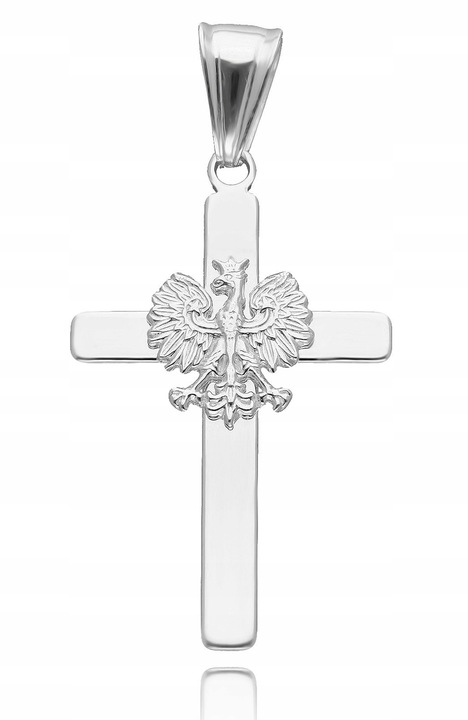 WISIOREK SREBRNY GŁADKI KRZYŻYK MĘSKI PATRIOTYCZNY Z ORŁEM