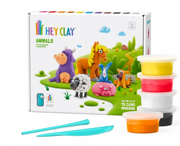 Masa Plastyczna Zestaw Zwierzątka HEY CLAY dla Dzieci+15 pojemników 4 lata+