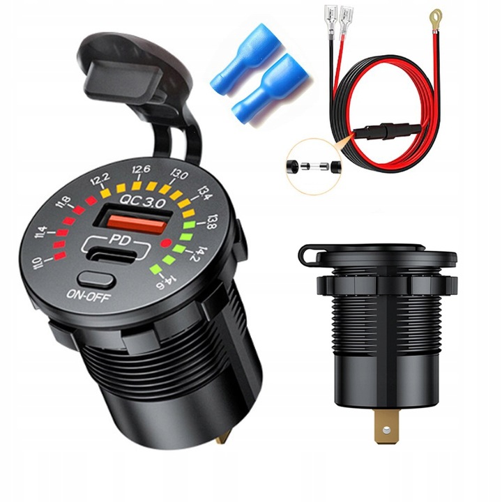 WOLTOMIERZ SAMOCHODOWY ŁADOWARKA USB QUICK CHARGE 3.0 USB USB-C 5V 3A