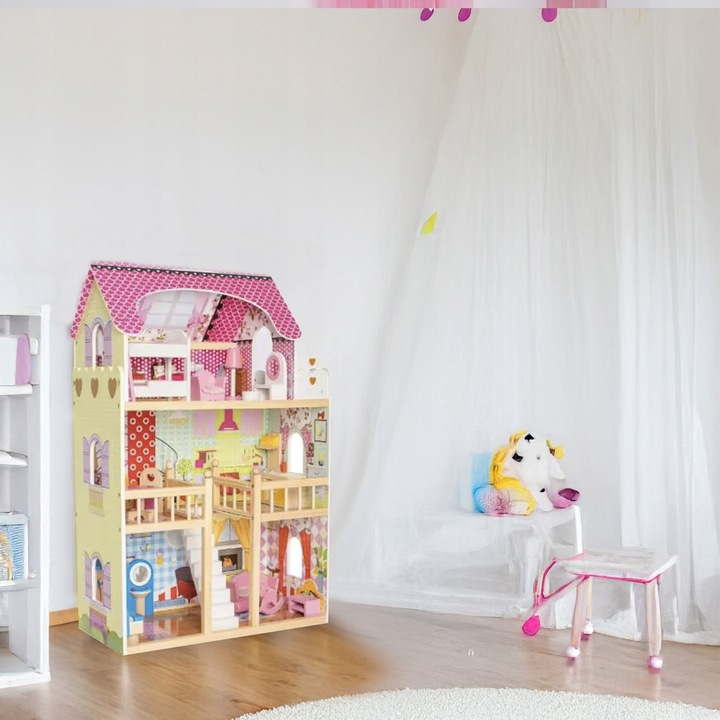 Domek dla Lalek Duży XXL Drewniany Mebelki Oświetlenie LED Akcesoria Meble