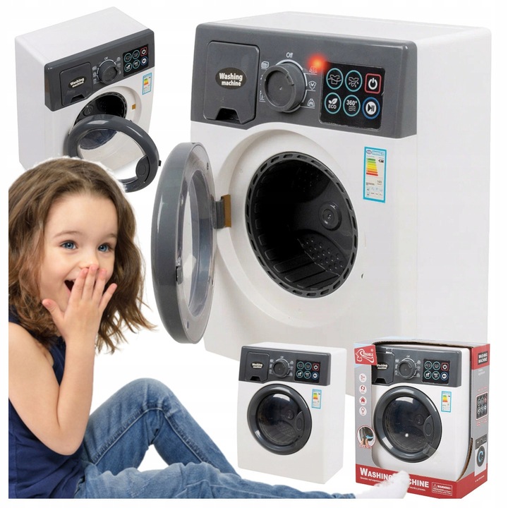 PRALKA AUTOMATYCZNA DLA DZIECI INTERAKTYWNA DŹWIĘKI LED OTWIERANA BĘBEN AGD