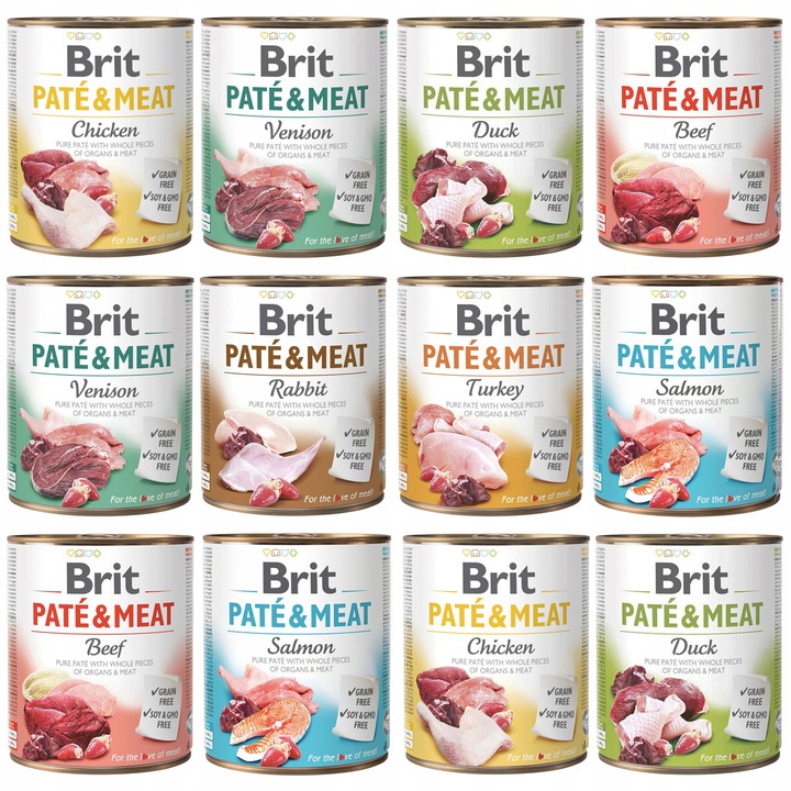 BRIT PATE & MEAT Karma mokra dla psa MIX Smaków 12 x 800g bezzbożowa ADULT