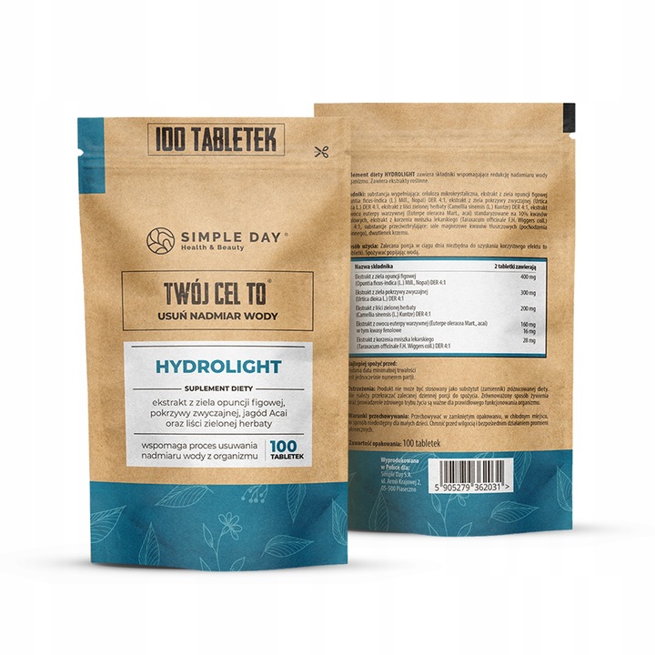 HYDROLIGHT USUWANIE WODY ODCHUDZANIE METABOLIZM NA OBRZĘKI CELLULIT 100 TAB