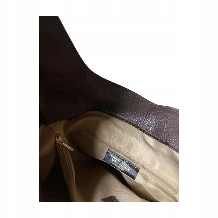 WŁOSKA CZEKOLADOWA TOREBKA SKÓRA NATURALNA BRĄZOWA TORBA WOREK VERA PELLE