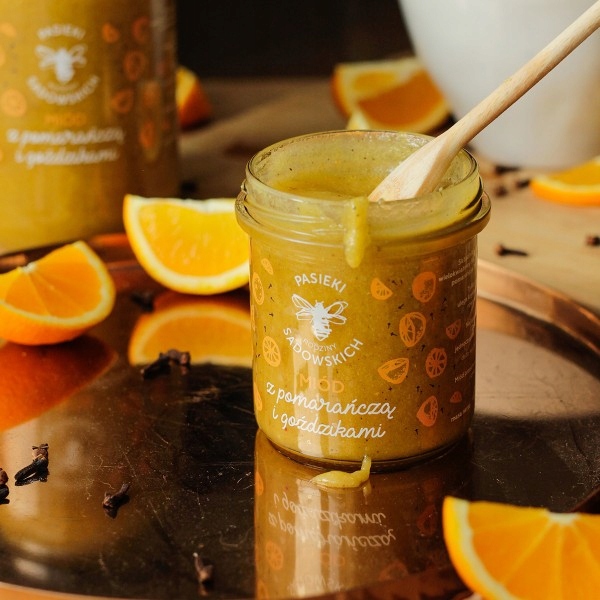 Pasieki Sadowskich Miód z pomarańczą i goździkami zdrowy witaminy C B 430g