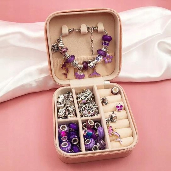 Zestaw Do Biżuterii Fiolet Komplet Koralików 68 Elementów Zestaw Kreatywny