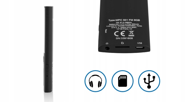 Odtwarzacz MP4 / MP3 8 GB Hyundai microSD MPC501GB8FMB WMA, AMV, JPG