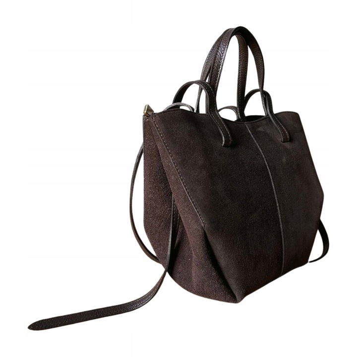 Czekoladowa zamszowa torebka brązowa shopper XL ZAMSZ NATURALNY łódka