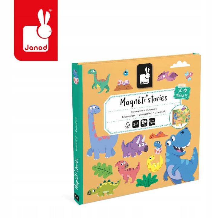 Układanka Magnetyczna Dinozaury Magneti'stories dla dzieci, 3 lata+, Janod