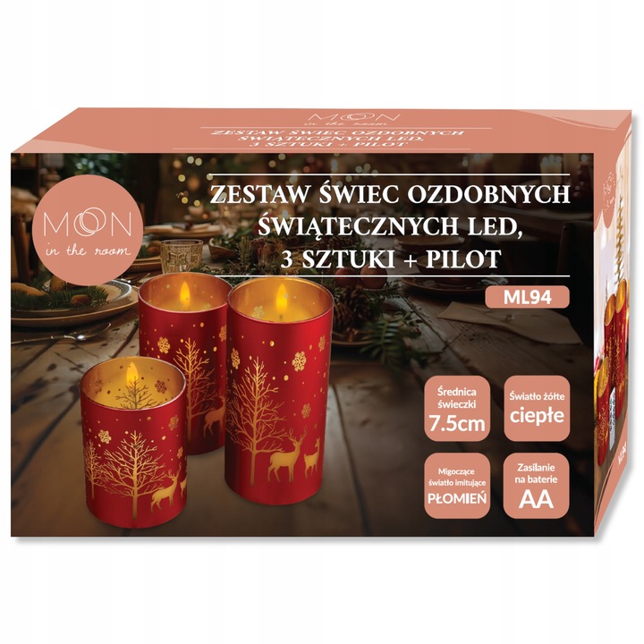 3 ŚWIECE ŚWIECZKI OZDOBNE LED DEKORACYJNE ŚWIĄTECZNE ŚWIĘTA + PILOT
