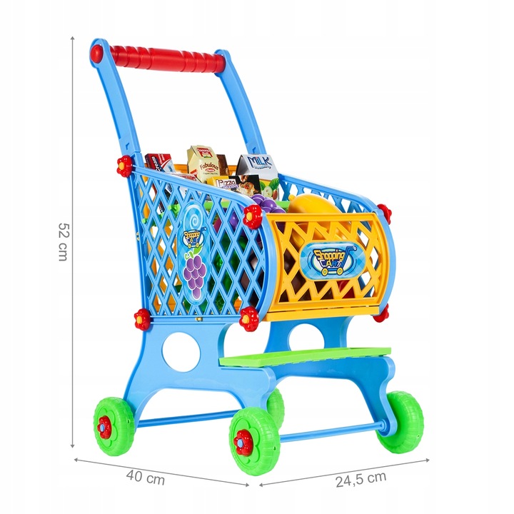 WÓZEK KOSZYK ZAKUPOWY MARKETOWY NA ZAKUPY Z PRODUKTAMI DLA DZIECI