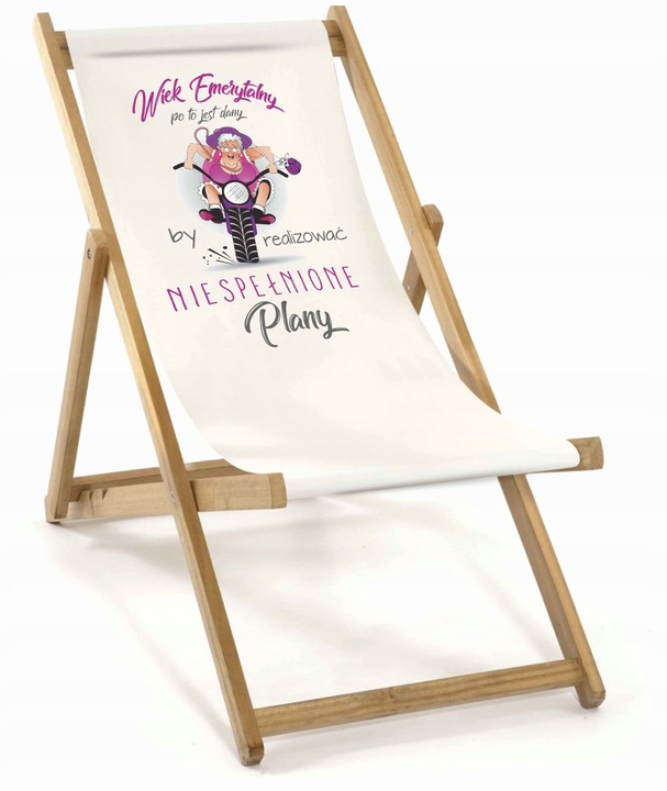 LEŻAK DREWNIANY OGRODOWY Z NADRUKIEM SKŁADANY MATERIAŁ WYTRZYMAŁY