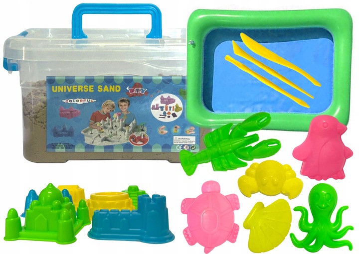 ZESTAW PIASEK KINETYCZNY 2kg + BASEN PIASKOWNICA FOREMKI WALIZKA 18 elem