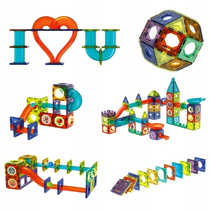 Klocki magnetyczne tor kulkowy zestaw 110 elementów