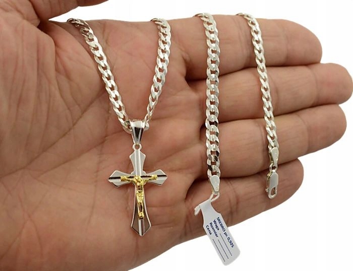 Łańcuszek Srebrny Męski Pancerka 5,00 mm z Krzyżykiem pr 925 Grawer Gratis