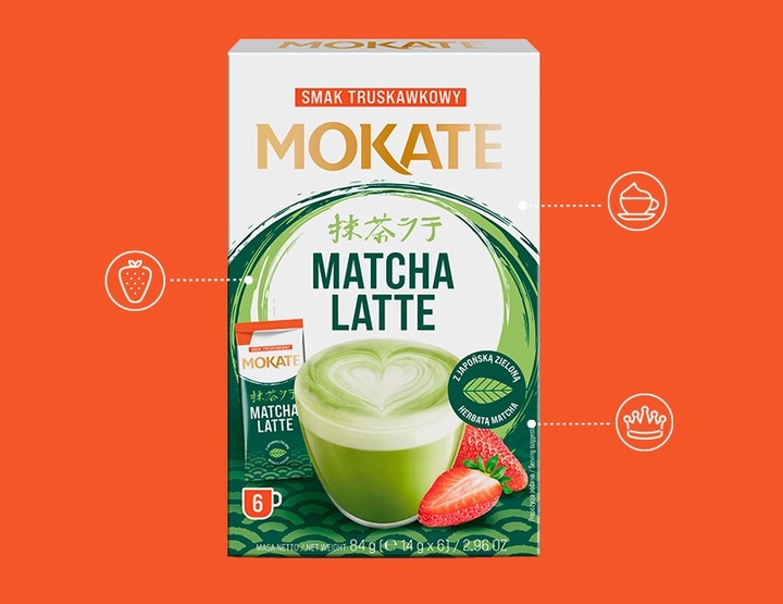 Matcha Latte Truskawkowa Japońska Zielona Herbata Instant 5 szt. MOKATE