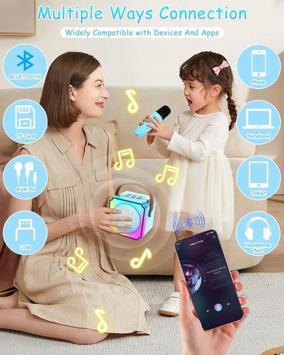 ZESTAW DO KARAOKE DLA DZIECI 2 MIKROFONY PREZENT PRZENOŚNY KOLOROWE