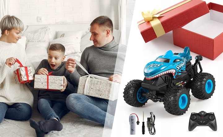 ZDALNIE STEROWANE AUTO REKIN MONSTER TRUCK RC Z MUZYKĄ LED 2.4GHZ OBRÓT 360