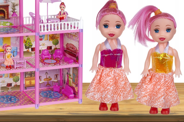 Domek dla Lalek 2 Laleczki 3 Piętra Mebelki Do Zestawu Dla Dzieci Akcesoria