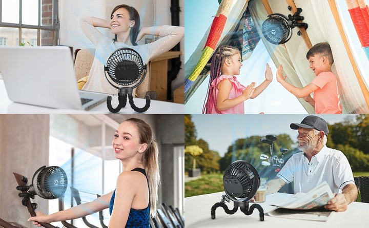 WENTYLATOR PRZENOŚNY WIATRAK BIURKOWY 5200mAh Z ELASTYCZNYM STATYWEM