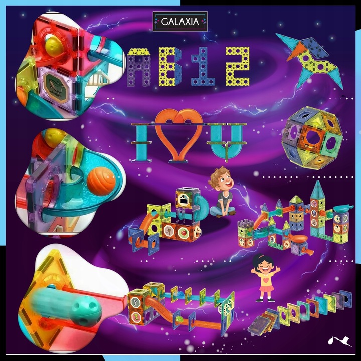 KLOCKI MAGNETYCZNE DUŻE 75 el Konstrukcyjne Świecące Dla Dzieci TOR KULKOWY