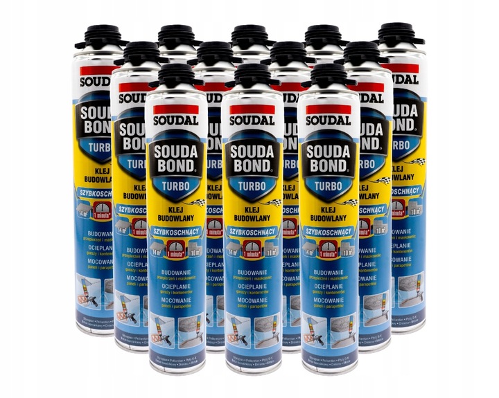 12x Soudal Soudabond Turbo Szybkoschnący Minuta Pianoklej Budowlany 750ml