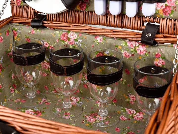 KOSZ PIKNIKOWY WIKLINOWY TALERZE SZTUĆCE 4 OSOBY
