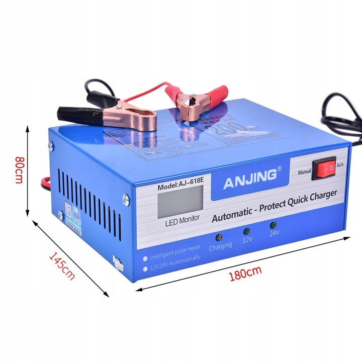 PROSTOWNIK SAMOCHODOWY DO AKUMULATORÓW 12V 24V 12A