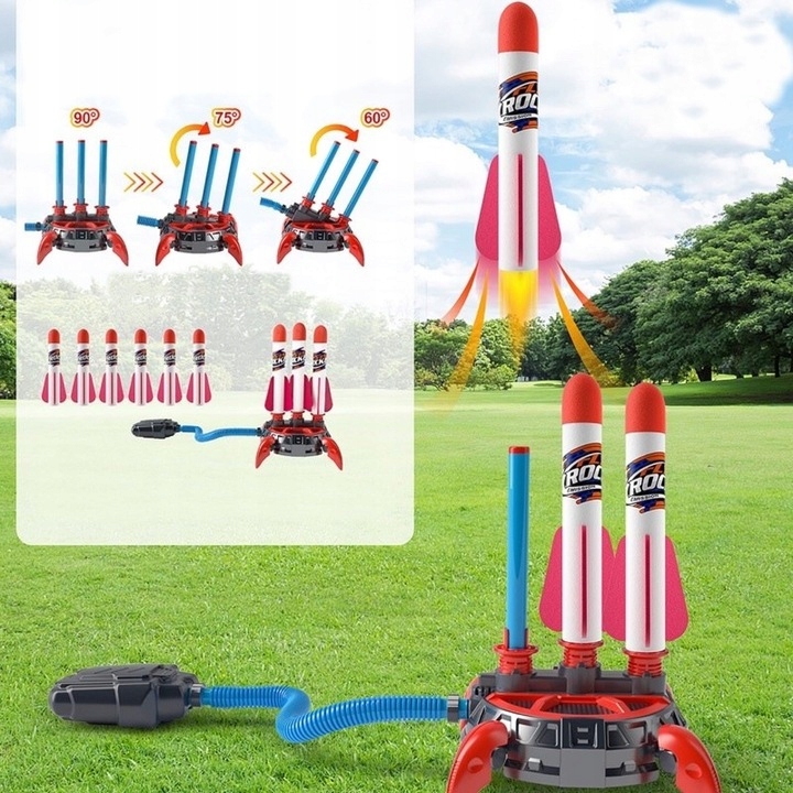 Katapulta Wyrzutnia Rakiet Piankowych z Pompką Potrójna Na Dzień Dziecka