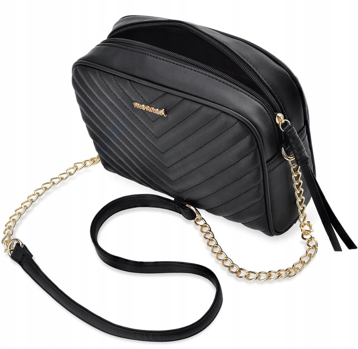 MONNARI Czarna PIKOWANA TOREBKA Listonoszka DAMSKA NA ŁAŃCUSZKU Pojemna