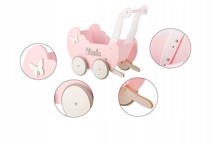 DREWNIANY WÓZEK DLA LALEK + IMIĘ PRODUCENT